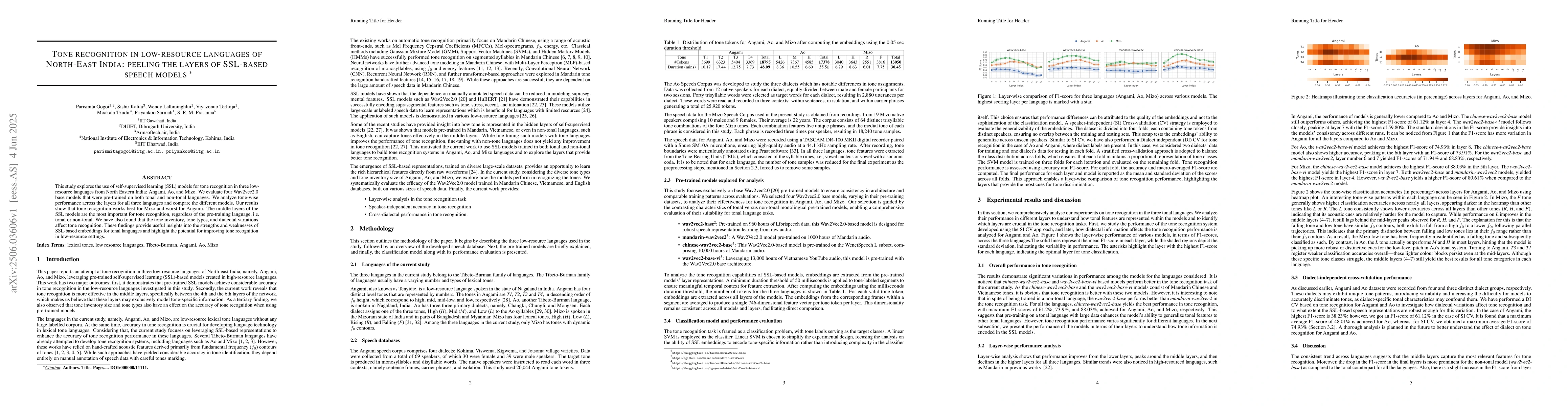 Thumbnail for Tone recognition in low-resource languages of North-East India: peeling
  the layers of SSL-based speech models