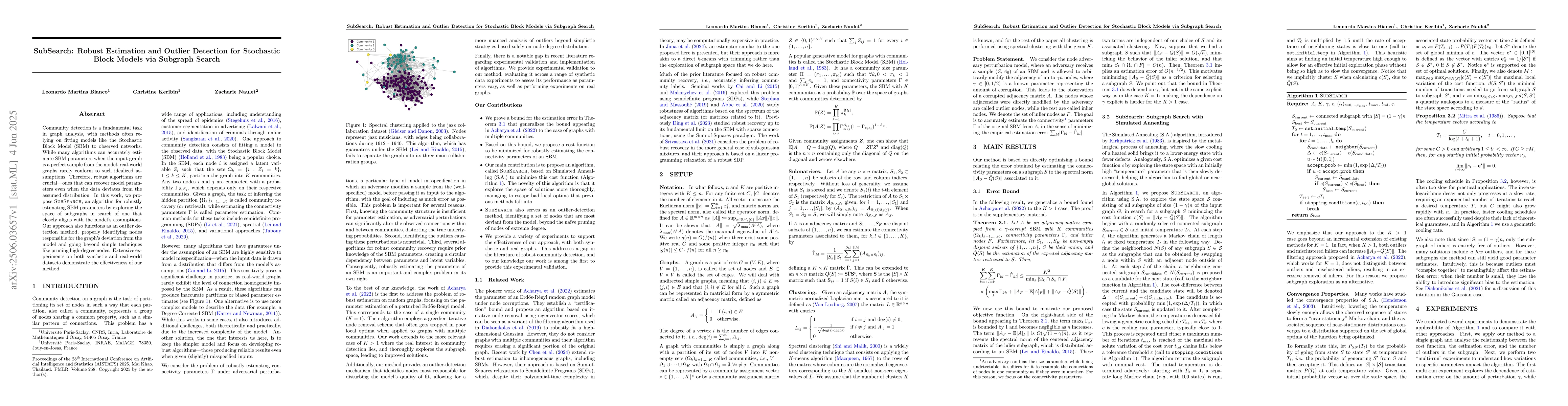 Thumbnail for SubSearch: Robust Estimation and Outlier Detection for Stochastic Block
  Models via Subgraph Search