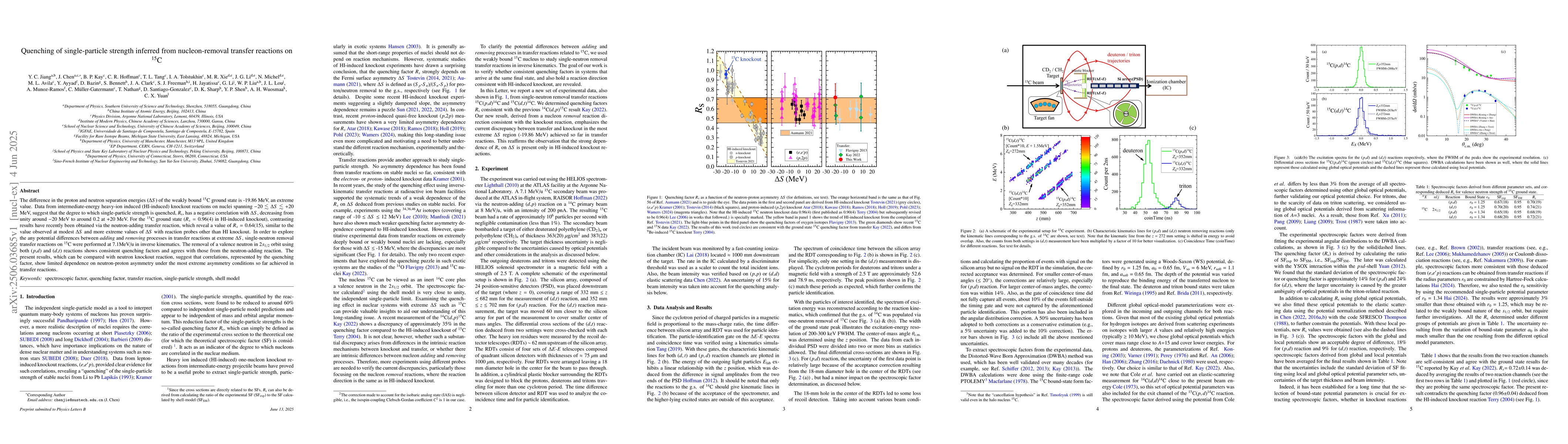 Thumbnail for Quenching of single-particle strength inferred from nucleon-removal
  transfer reactions on $^{15}$C