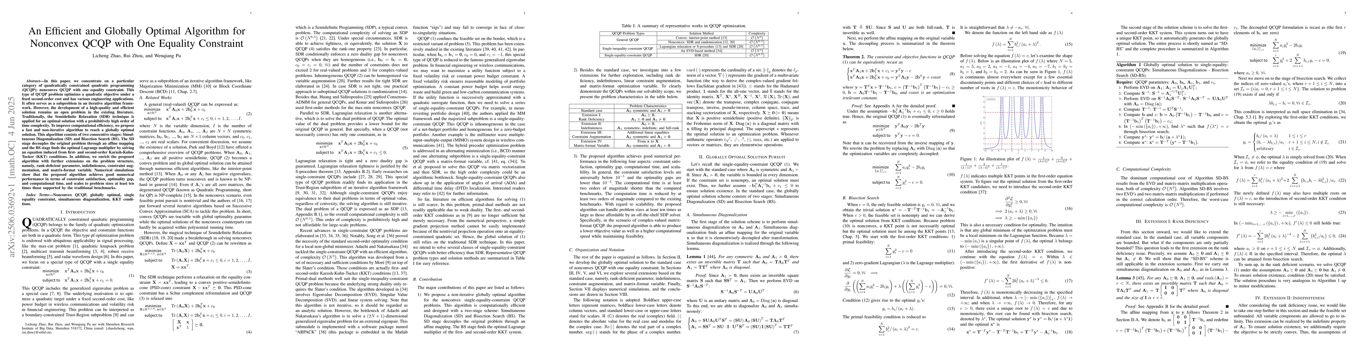 Thumbnail for An Efficient and Globally Optimal Algorithm for Nonconvex QCQP with One
  Equality Constraint