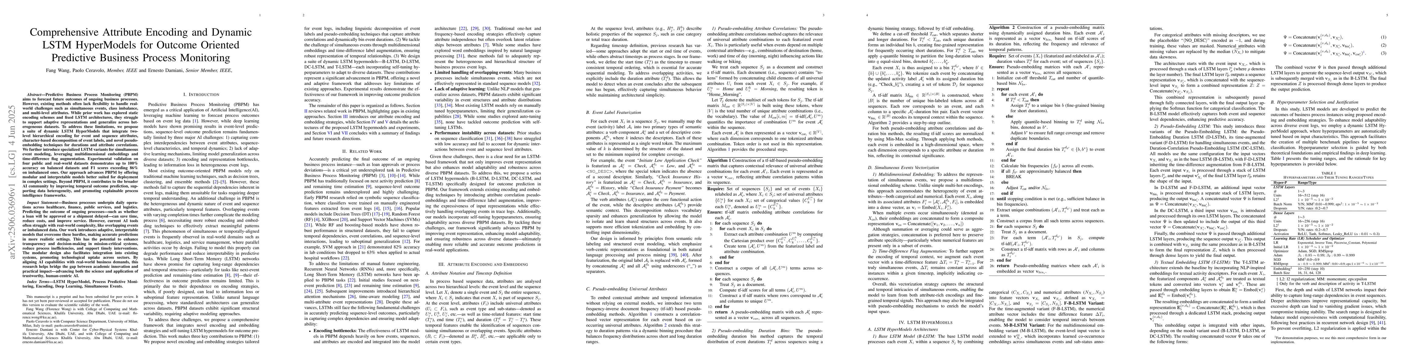 Thumbnail for Comprehensive Attribute Encoding and Dynamic LSTM HyperModels for
  Outcome Oriented Predictive Business Process Monitoring
