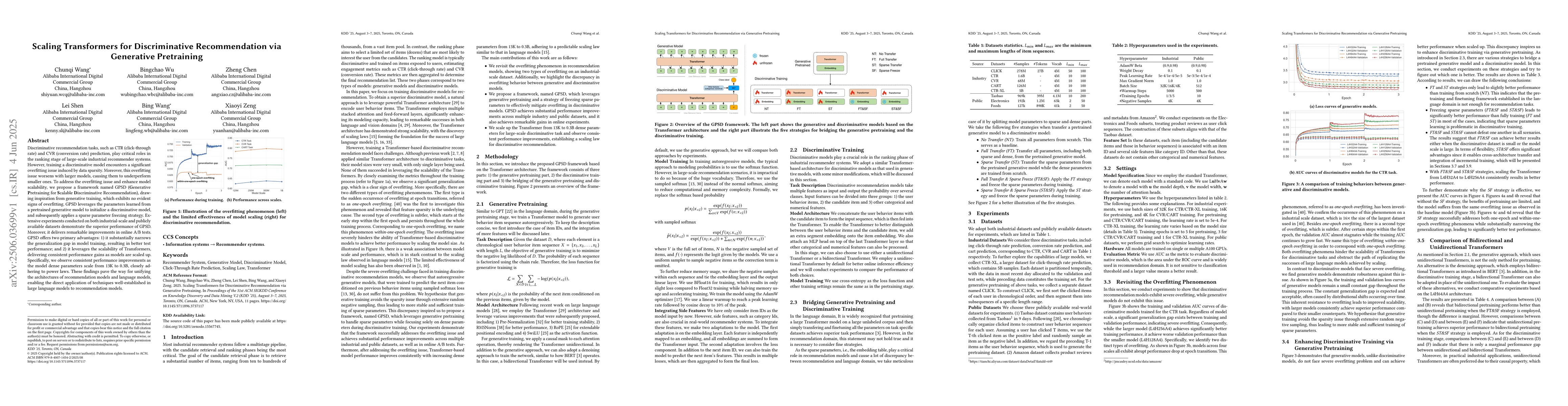 Thumbnail for Scaling Transformers for Discriminative Recommendation via Generative
  Pretraining