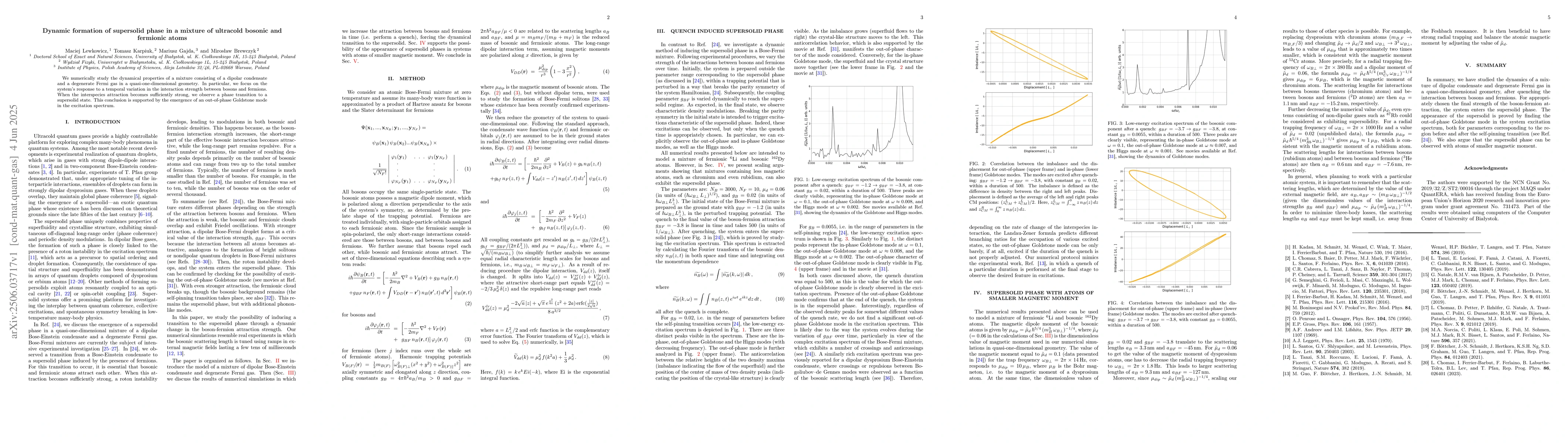 Thumbnail for Dynamic formation of supersolid phase in a mixture of ultracold bosonic
  and fermionic atoms