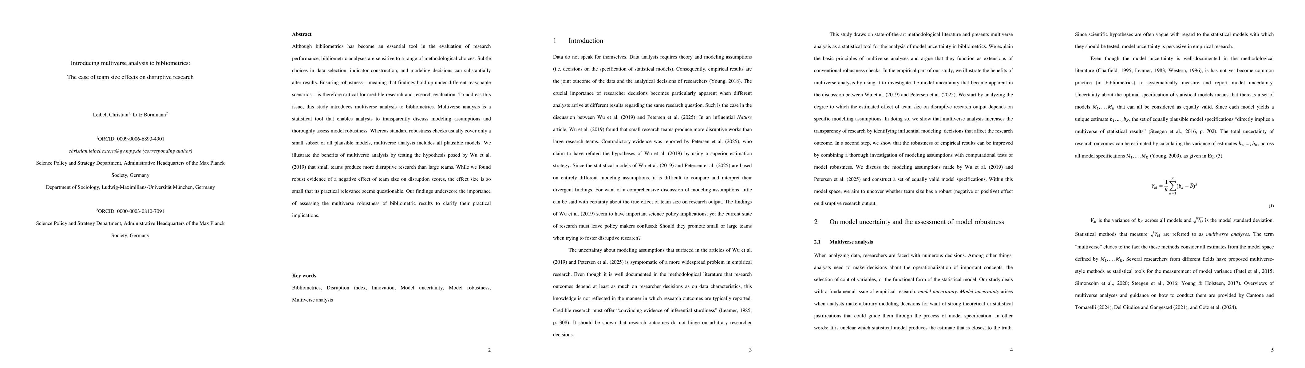 Thumbnail for Introducing multiverse analysis to bibliometrics: The case of team size
  effects on disruptive research