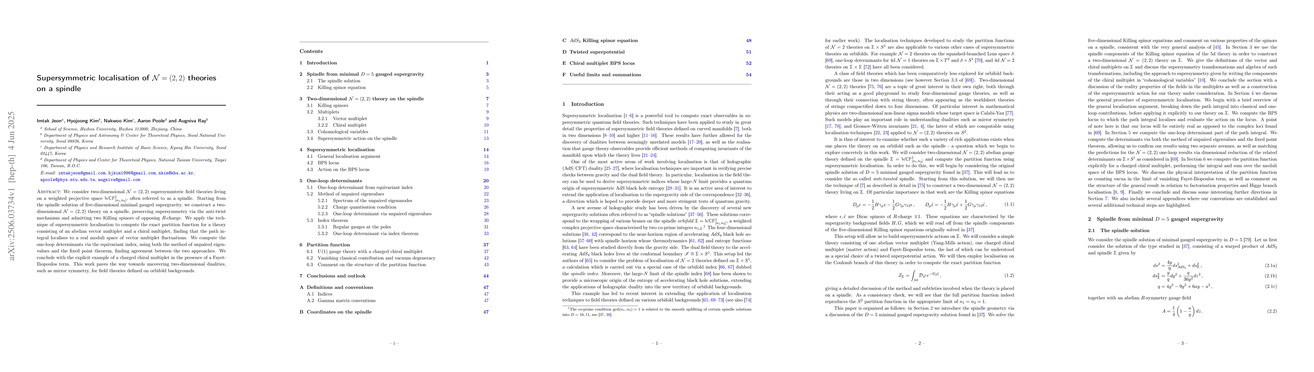 Thumbnail for Supersymmetric localisation of $\mathcal{N}=(2,2)$ theories on a spindle