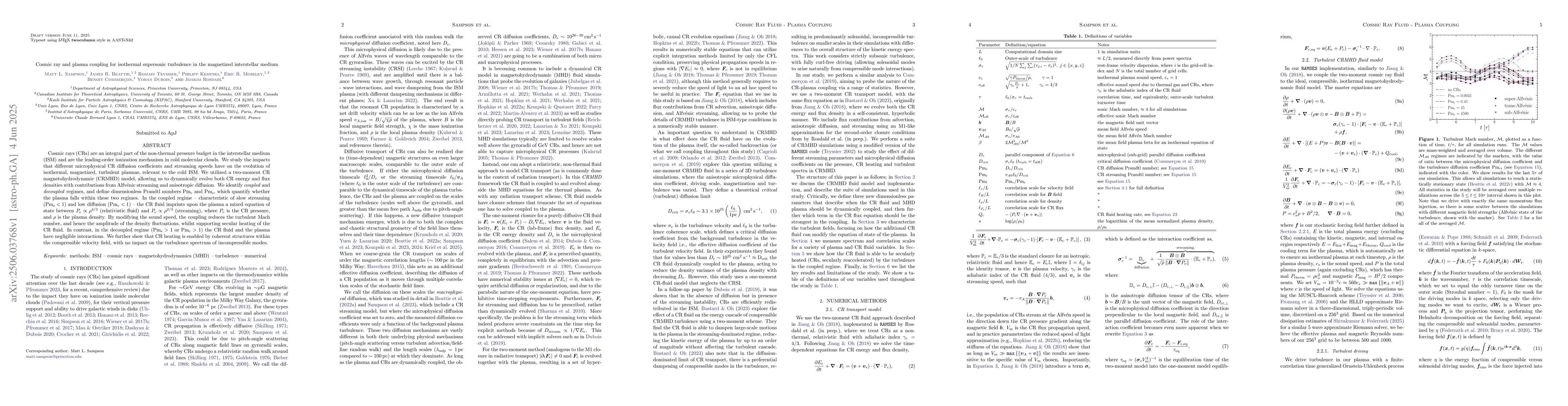 Thumbnail for Cosmic ray and plasma coupling for isothermal supersonic turbulence in
  the magnetized interstellar medium
