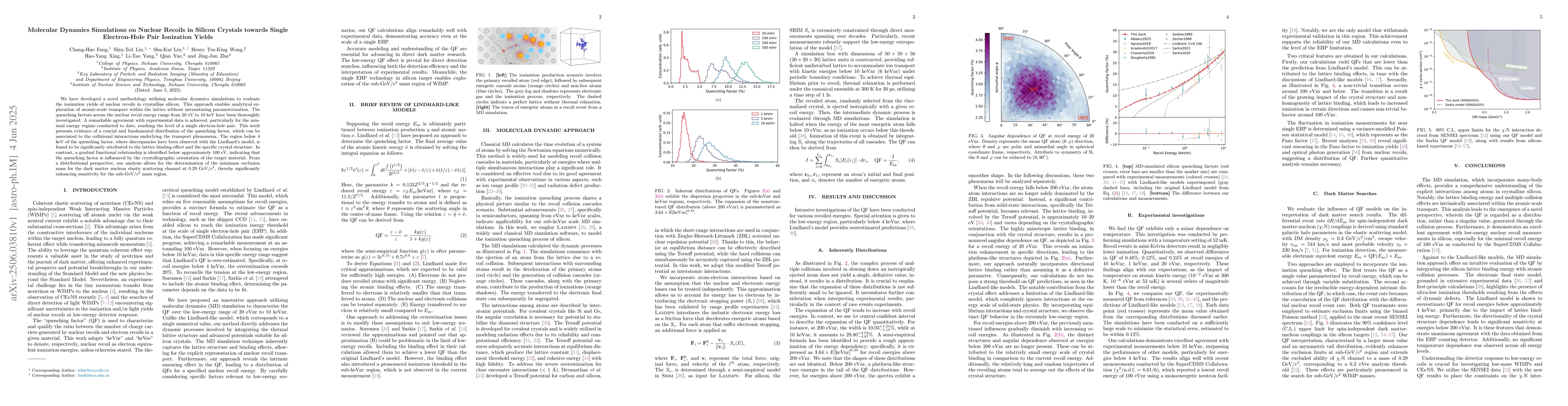 Thumbnail for Molecular Dynamics Simulations on Nuclear Recoils in Silicon Crystals
  towards Single Electron-Hole Pair Ionization Yields