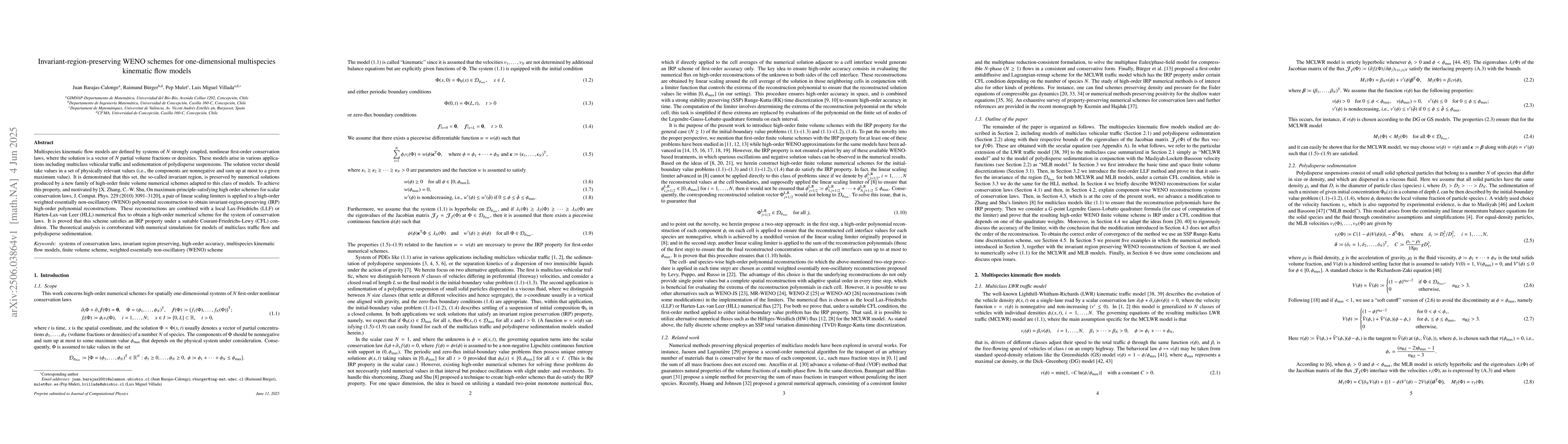 Thumbnail for Invariant-region-preserving WENO schemes for one-dimensional
  multispecies kinematic flow models