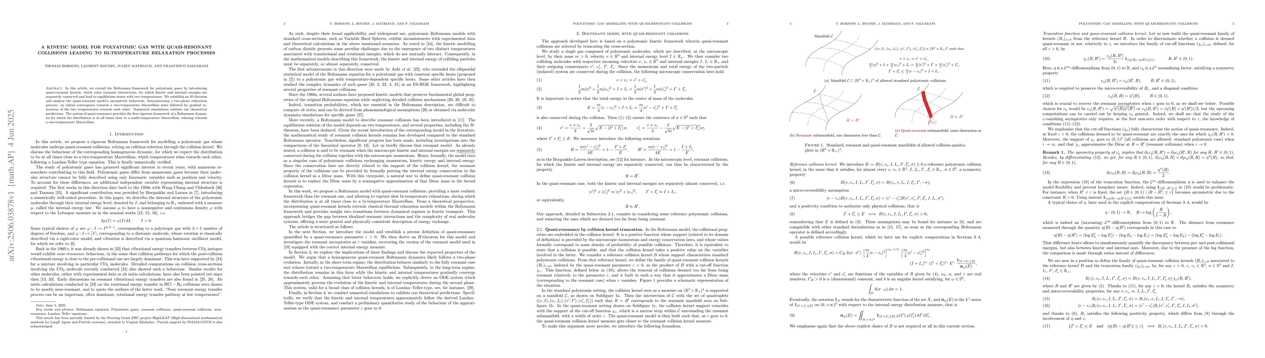 Thumbnail for A kinetic model for polyatomic gas with quasi-resonant collisions
  leading to bi-temperature relaxation processes