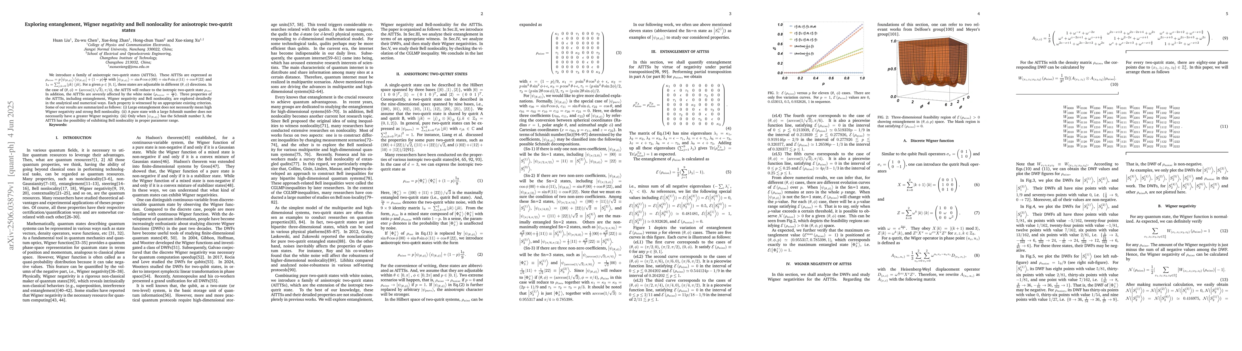 Thumbnail for Exploring entanglement, Wigner negativity and Bell nonlocality for
  anisotropic two-qutrit states