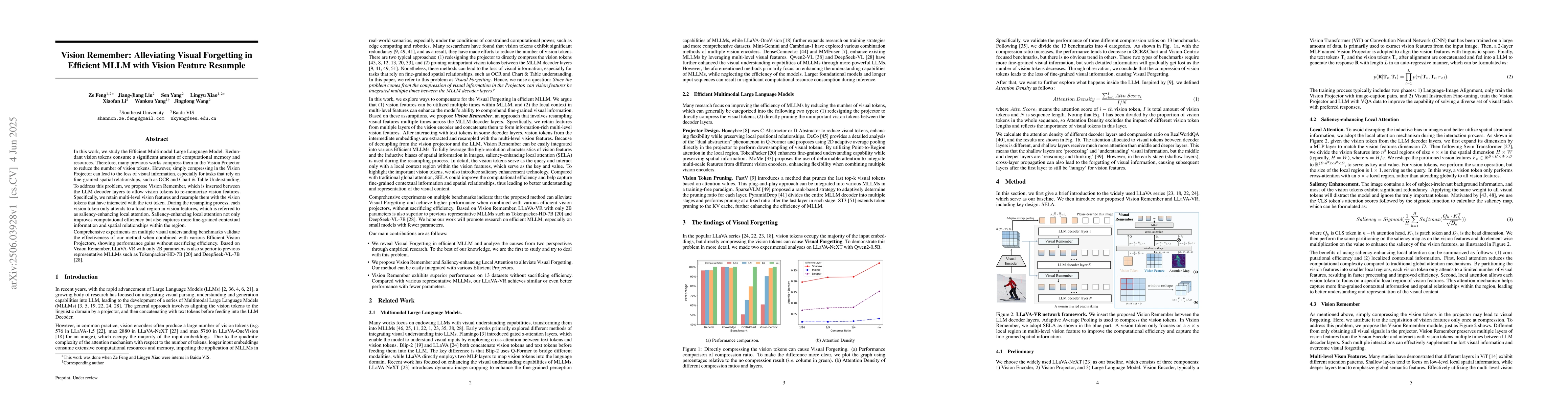 Thumbnail for Vision Remember: Alleviating Visual Forgetting in Efficient MLLM with
  Vision Feature Resample