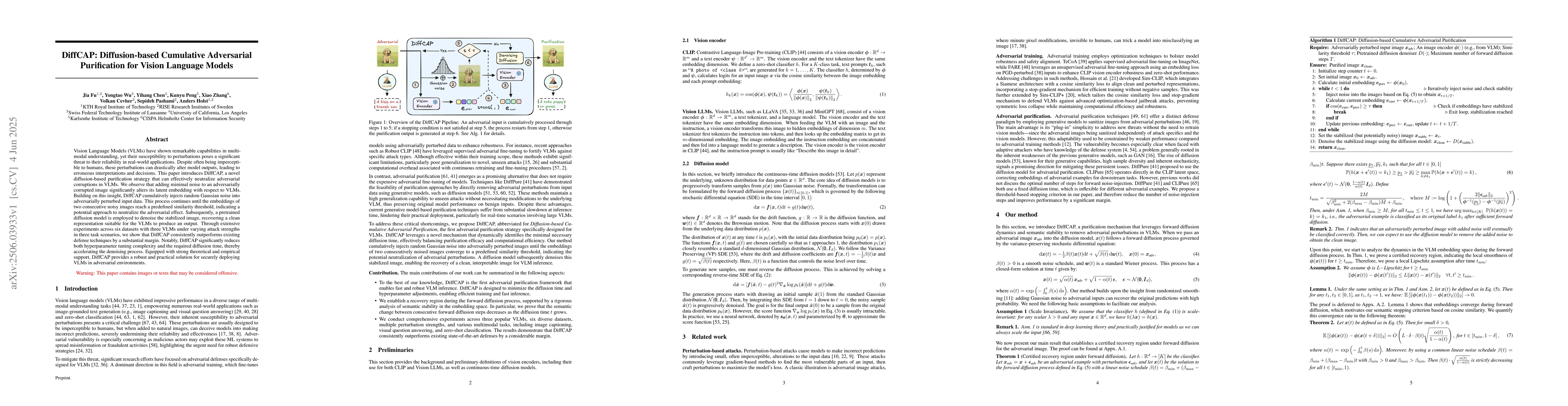 Thumbnail for DiffCAP: Diffusion-based Cumulative Adversarial Purification for Vision
  Language Models