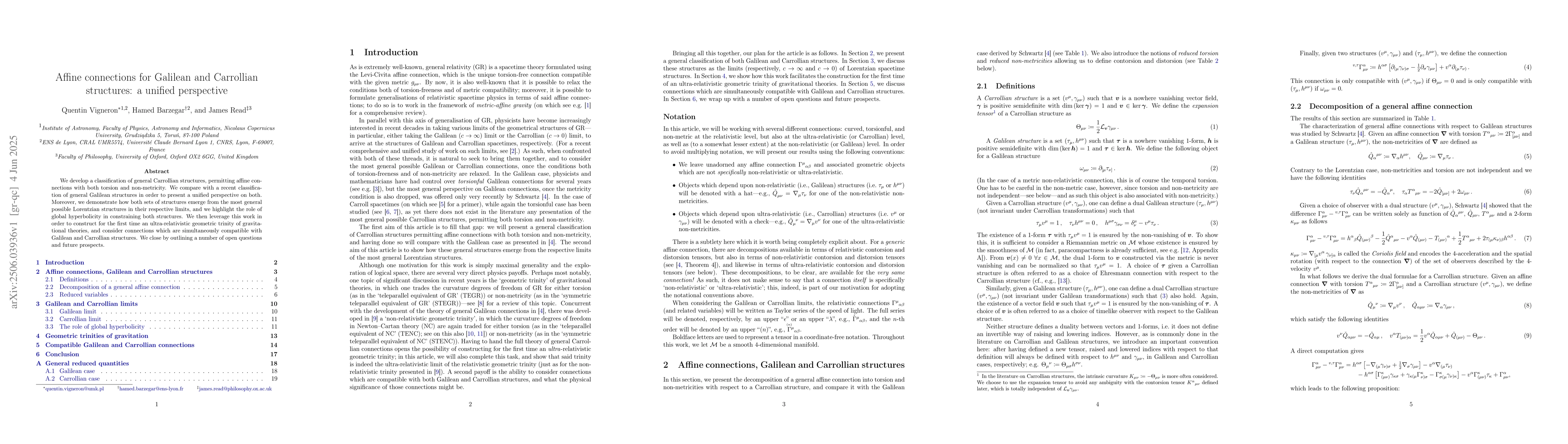 Thumbnail for Affine connections for Galilean and Carrollian structures: a unified
  perspective