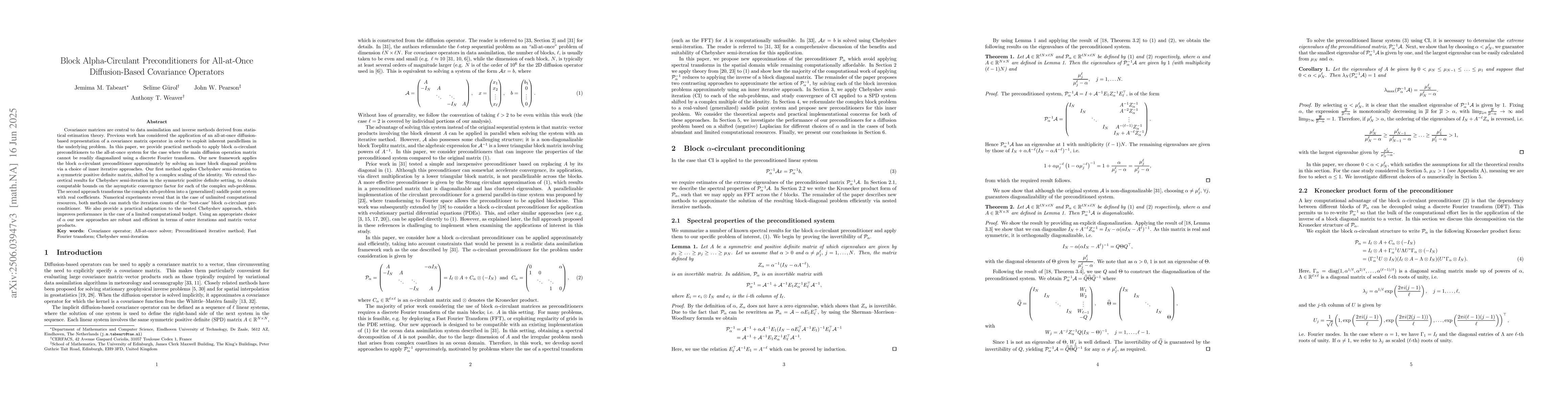 Thumbnail for Block Alpha-Circulant Preconditioners for All-at-Once Diffusion-Based
  Covariance Operators