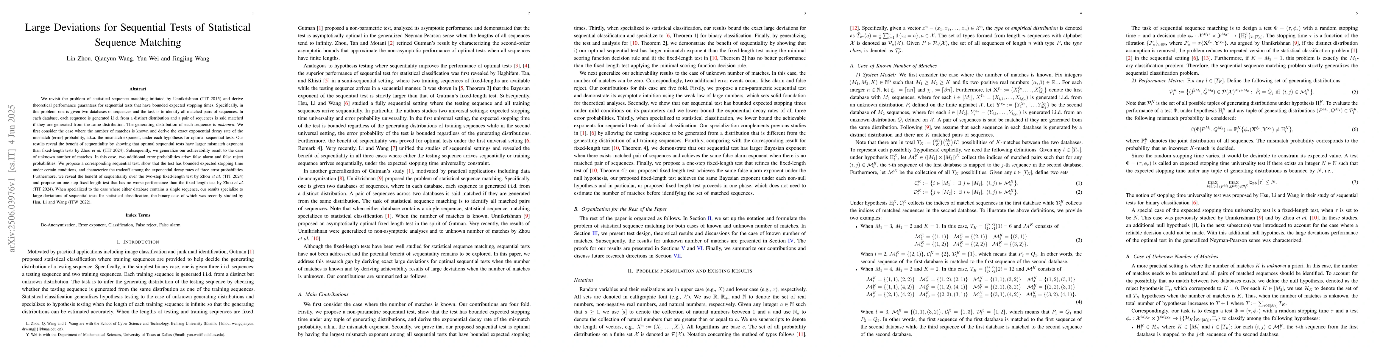 Thumbnail for Large Deviations for Sequential Tests of Statistical Sequence Matching