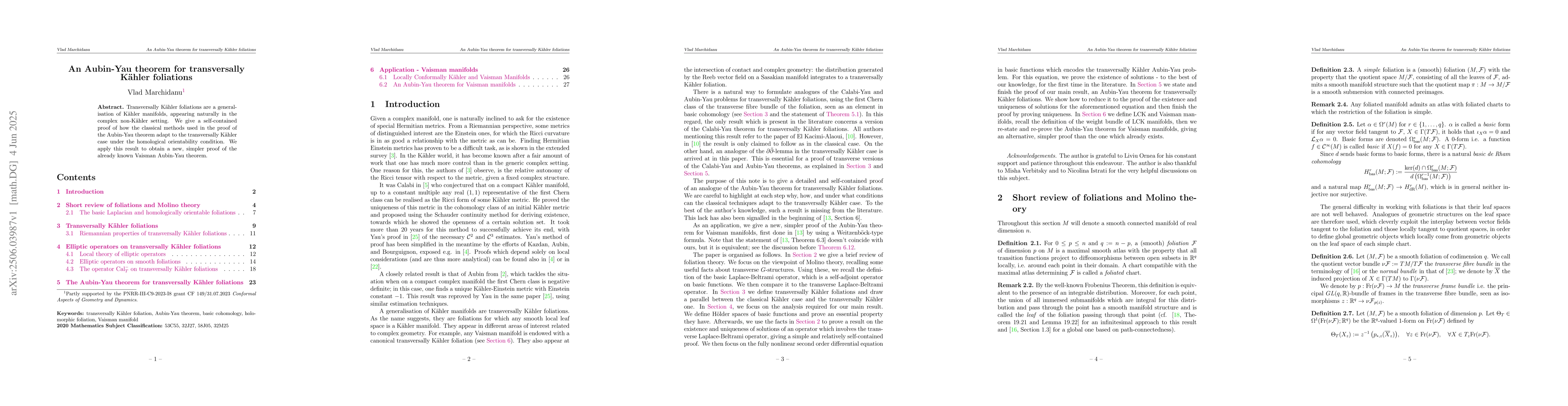 Thumbnail for An Aubin-Yau theorem for transversally Kähler foliations
