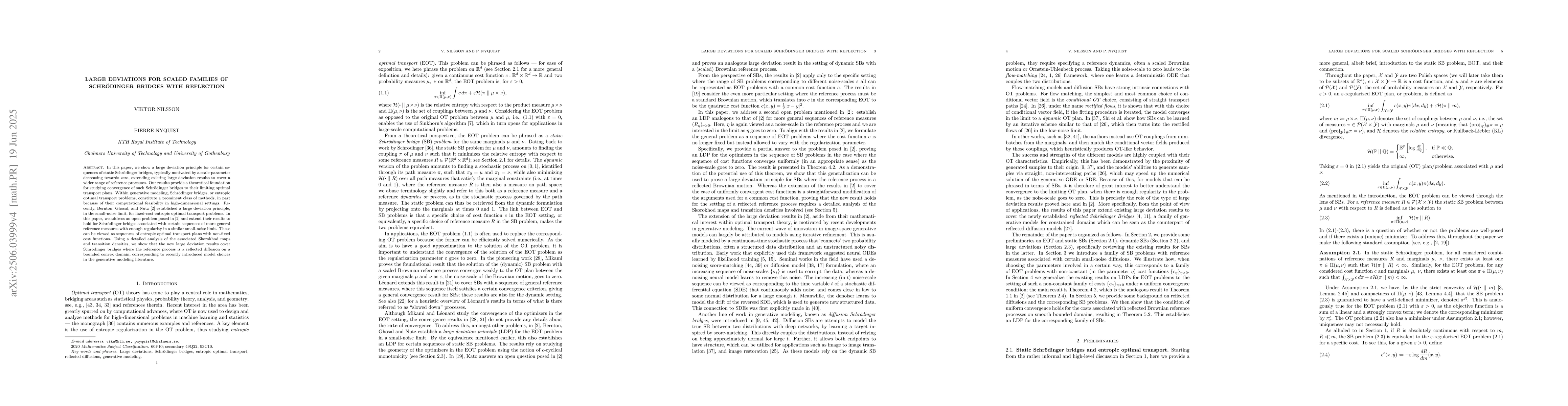 Thumbnail for Large deviations for scaled families of Schrödinger bridges with
  reflection