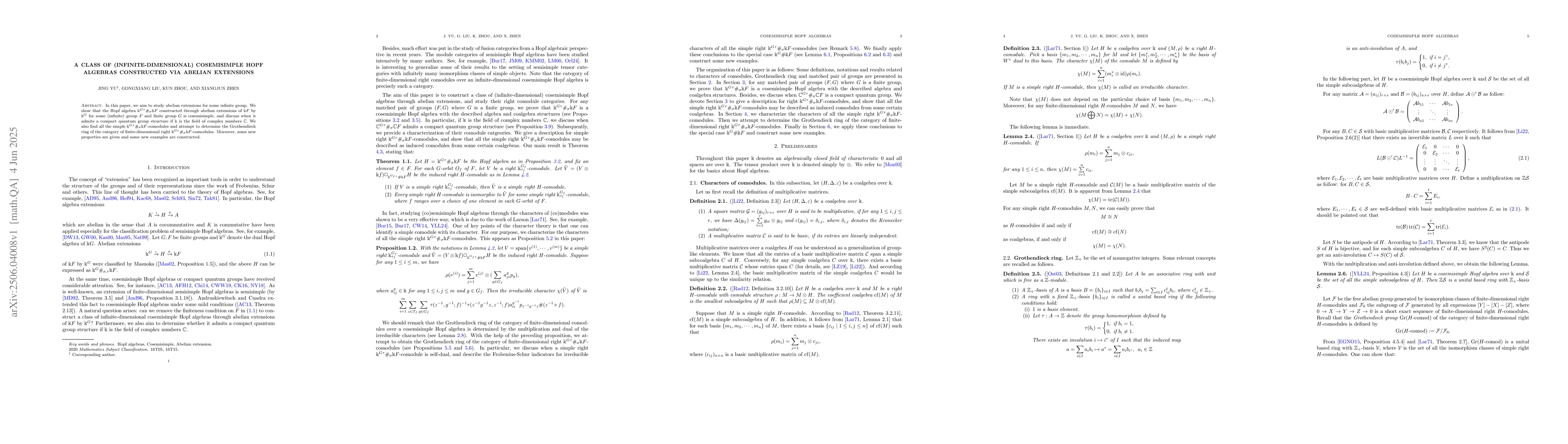 Thumbnail for A class of (infinite-dimensional) cosemisimple Hopf algebras constructed
  via abelian extensions