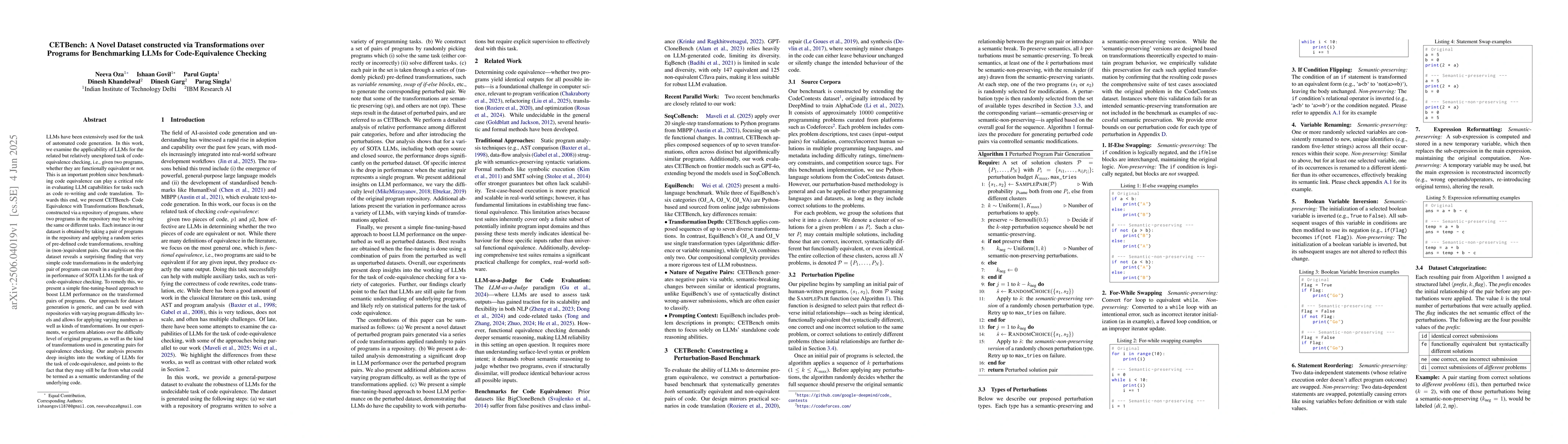 Thumbnail for CETBench: A Novel Dataset constructed via Transformations over Programs
  for Benchmarking LLMs for Code-Equivalence Checking
