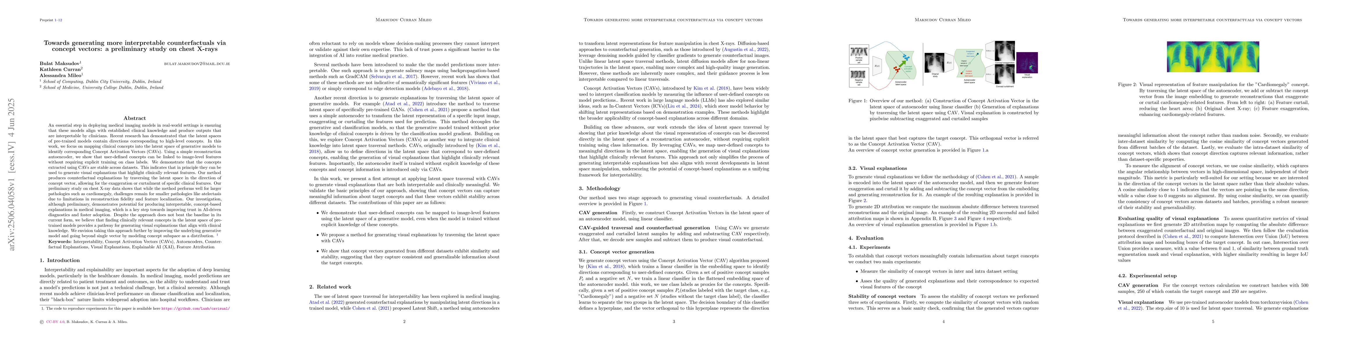 Thumbnail for Towards generating more interpretable counterfactuals via concept
  vectors: a preliminary study on chest X-rays