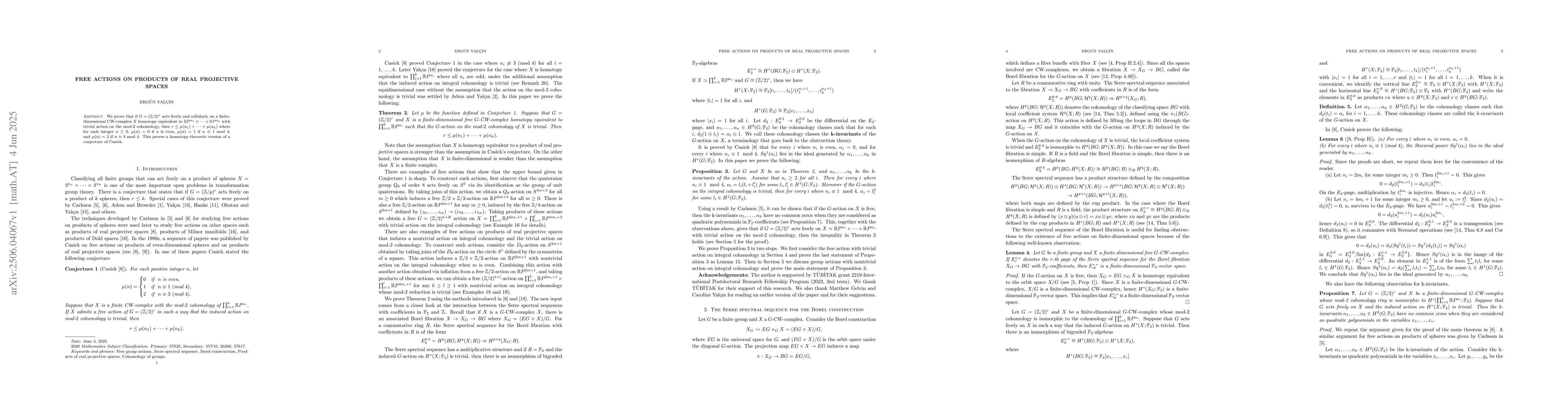 Thumbnail for Free actions on products of real projective spaces