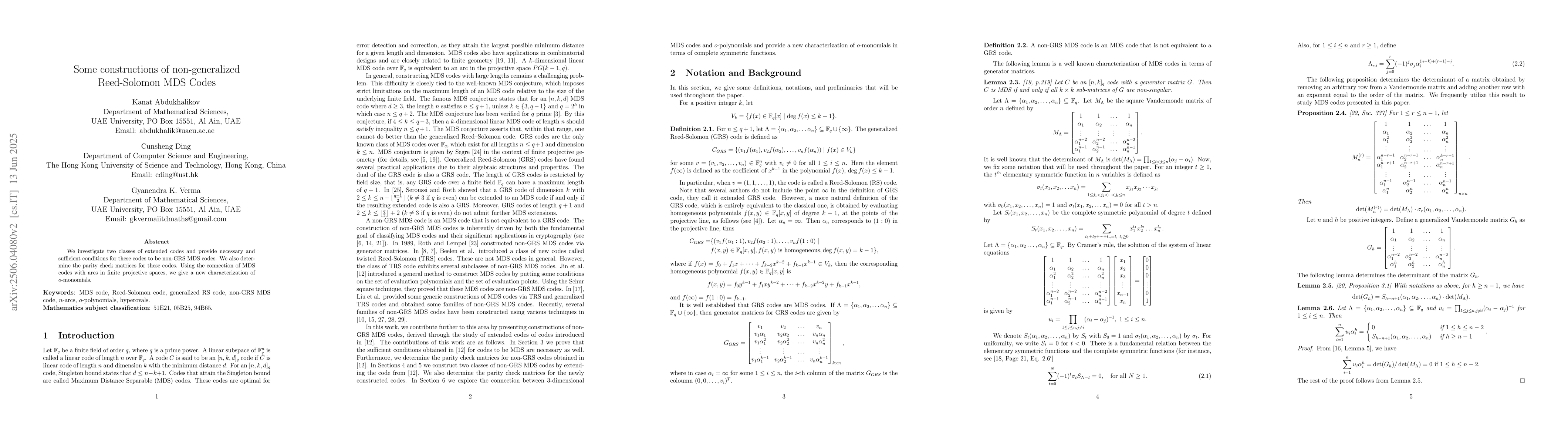 Thumbnail for Some constructions of non-generalized Reed-Solomon MDS Codes