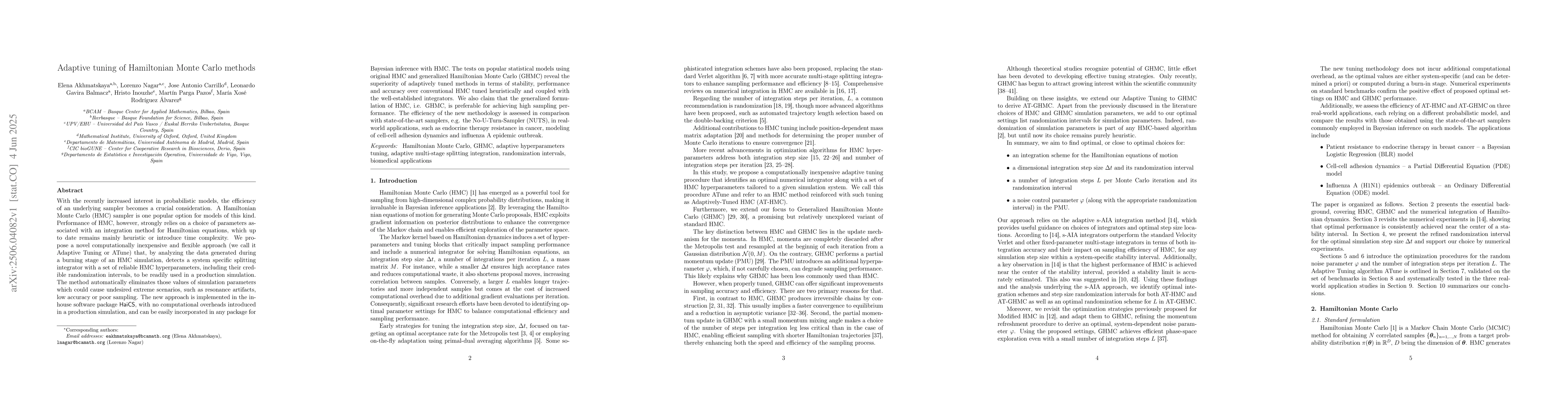 Thumbnail for Adaptive tuning of Hamiltonian Monte Carlo methods
