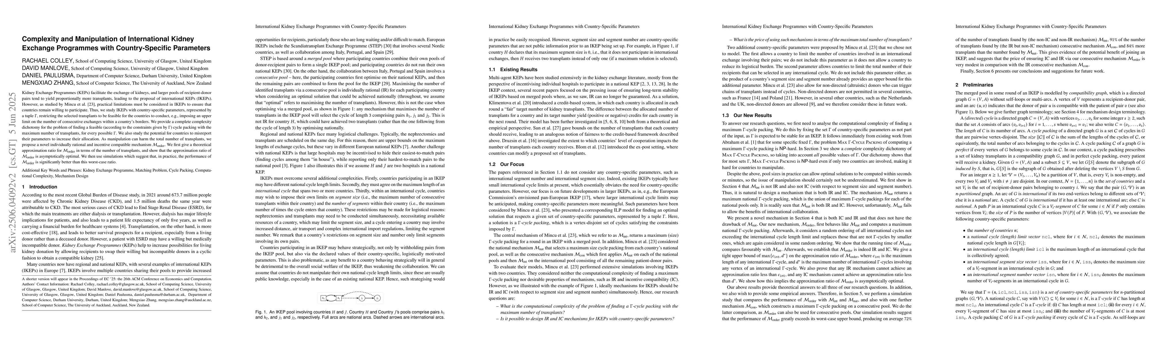 Thumbnail for Complexity and Manipulation of International Kidney Exchange Programmes
  with Country-Specific Parameters