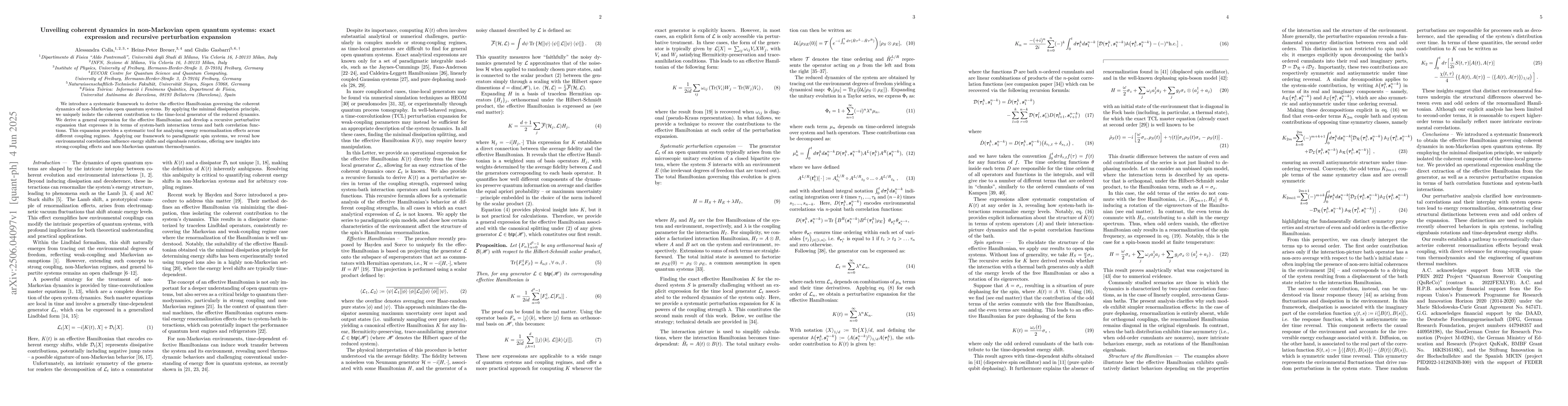 Thumbnail for Unveiling coherent dynamics in non-Markovian open quantum systems: exact
  expression and recursive perturbation expansion