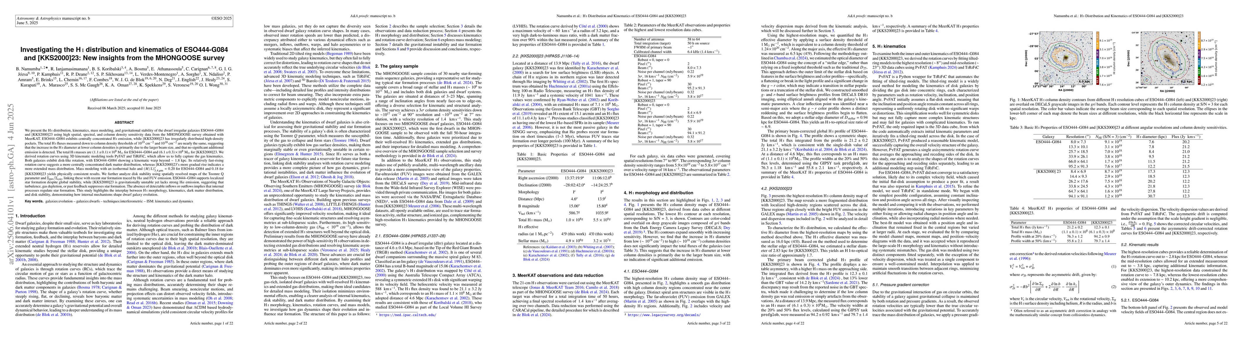 Thumbnail for Investigating the HI distribution and kinematics of ESO444-G084 and
  [KKS2000]23: New insights from the MHONGOOSE survey