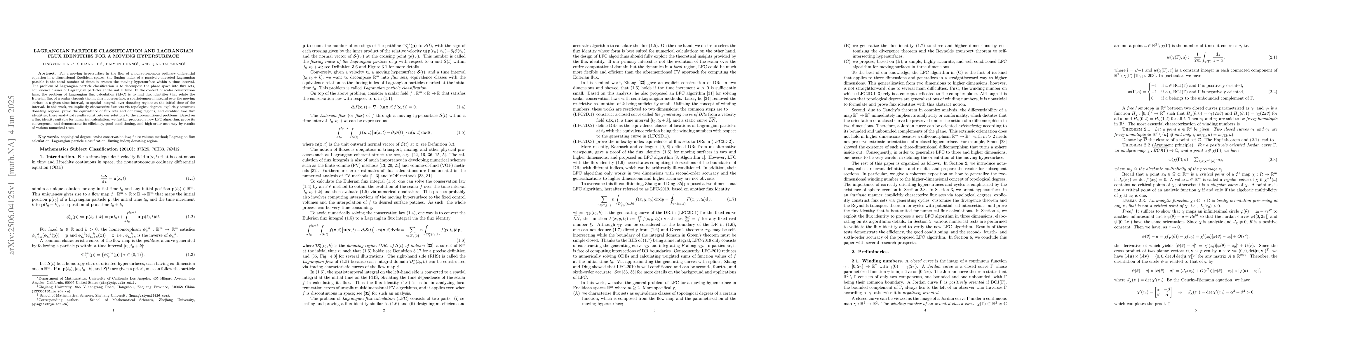 Thumbnail for Lagrangian Particle Classification and Lagrangian Flux Identities for a
  Moving Hypersurface