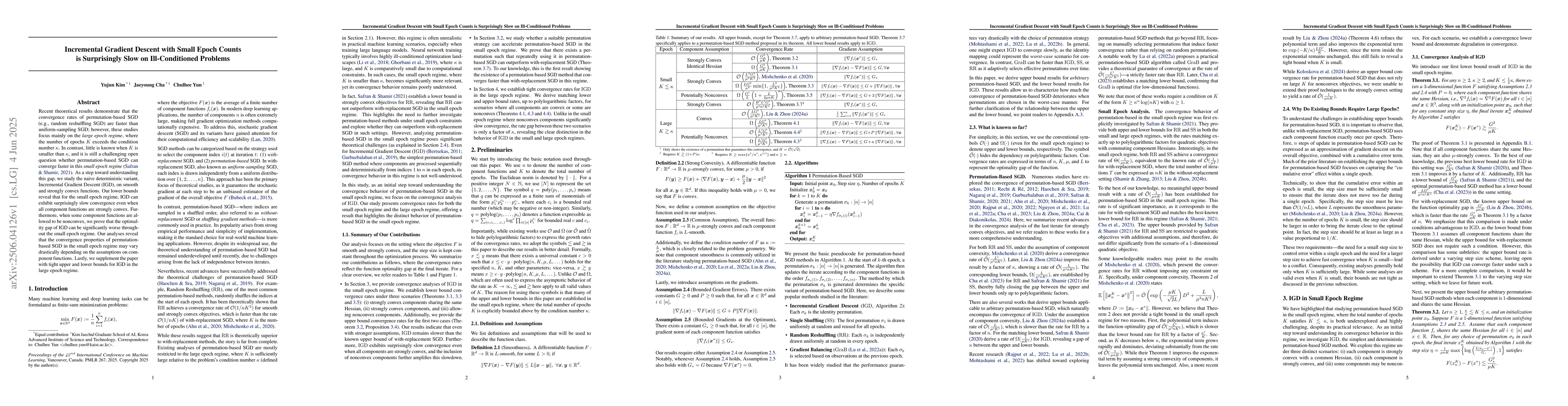Thumbnail for Incremental Gradient Descent with Small Epoch Counts is Surprisingly
  Slow on Ill-Conditioned Problems