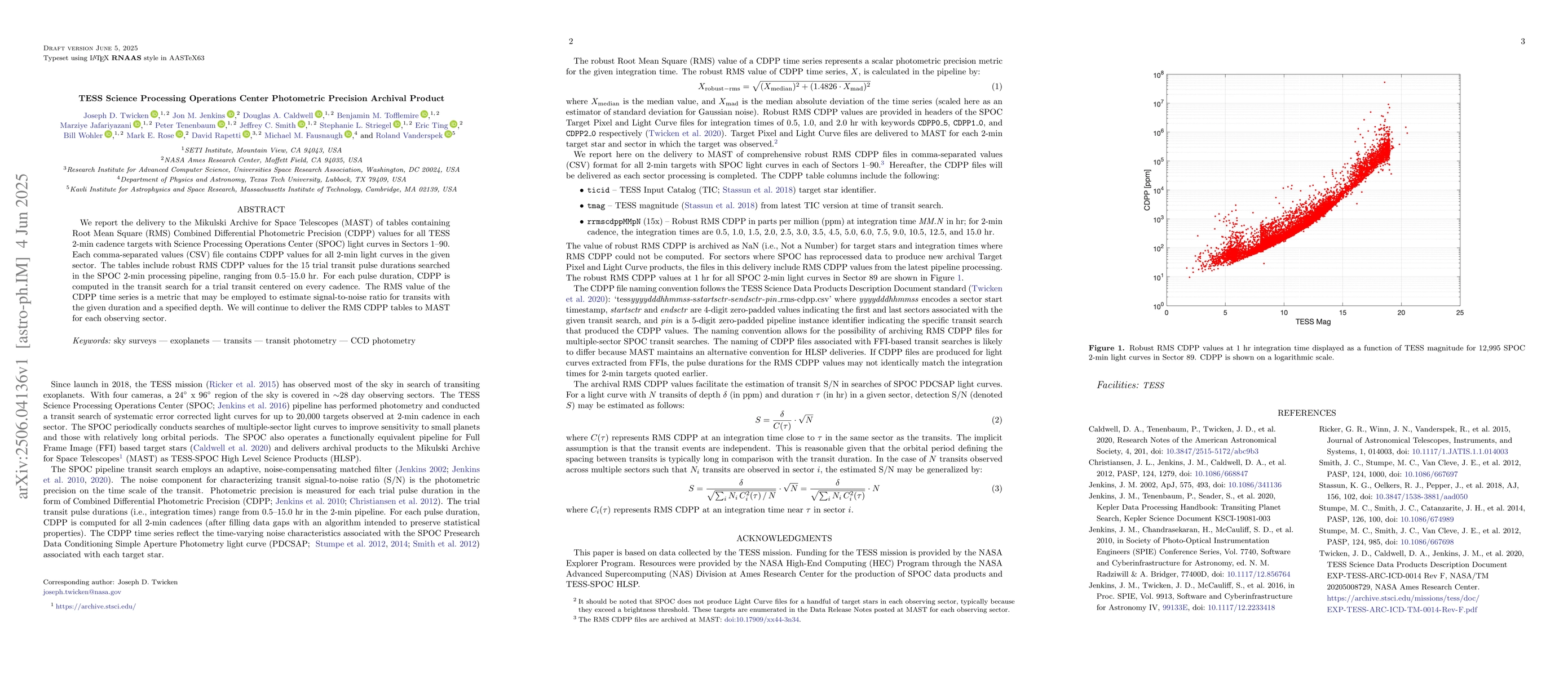 Thumbnail for TESS Science Processing Operations Center Photometric Precision Archival
  Product