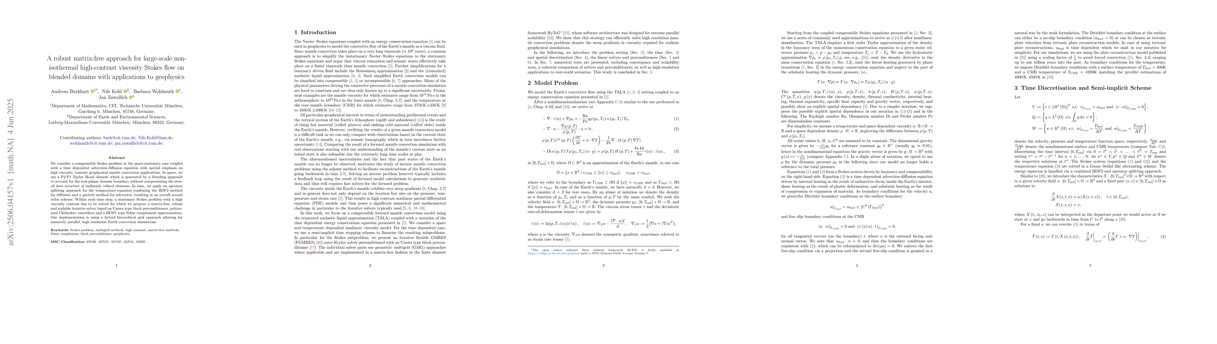 Thumbnail for A robust matrix-free approach for large-scale non-isothermal
  high-contrast viscosity Stokes flow on blended domains with applications to
  geophysics