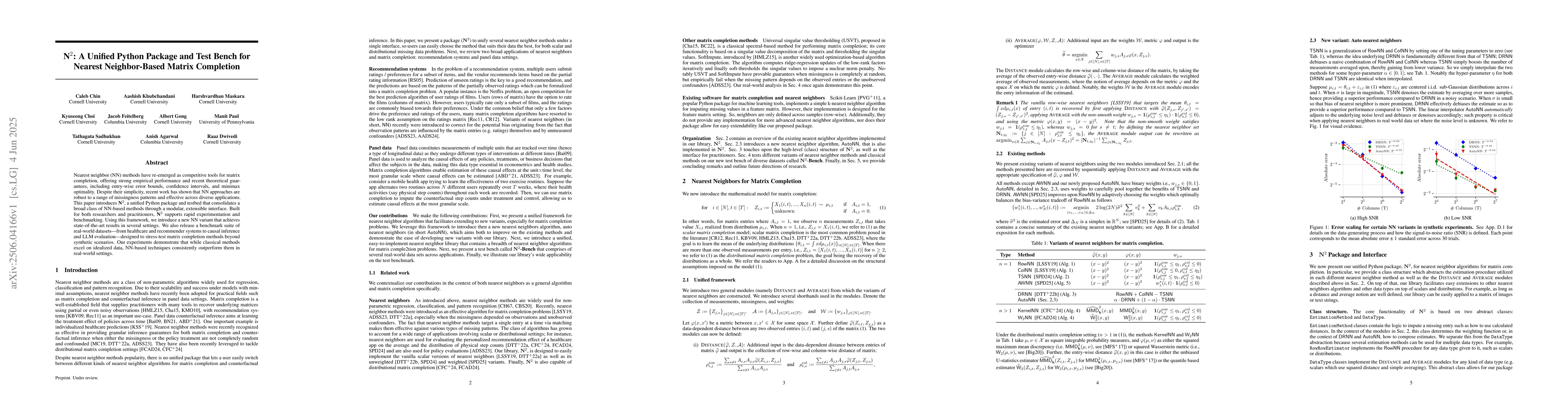 Thumbnail for N$^2$: A Unified Python Package and Test Bench for Nearest
  Neighbor-Based Matrix Completion