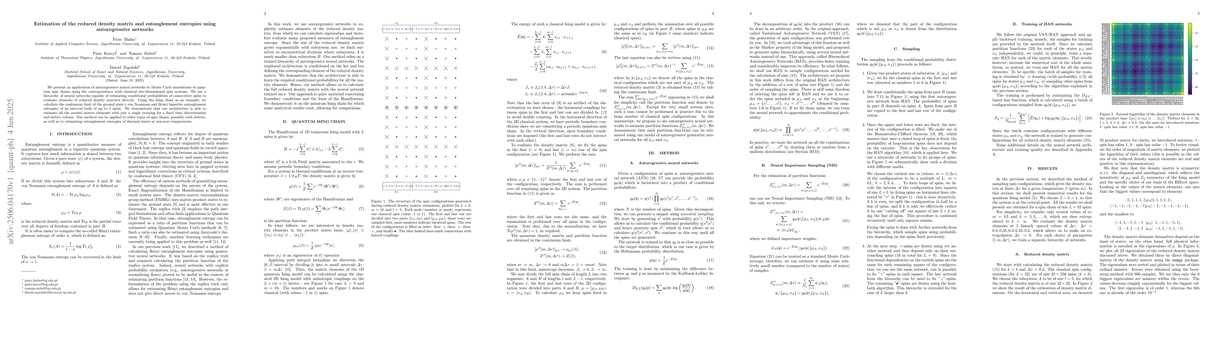 Thumbnail for Estimation of the reduced density matrix and entanglement entropies
  using autoregressive networks