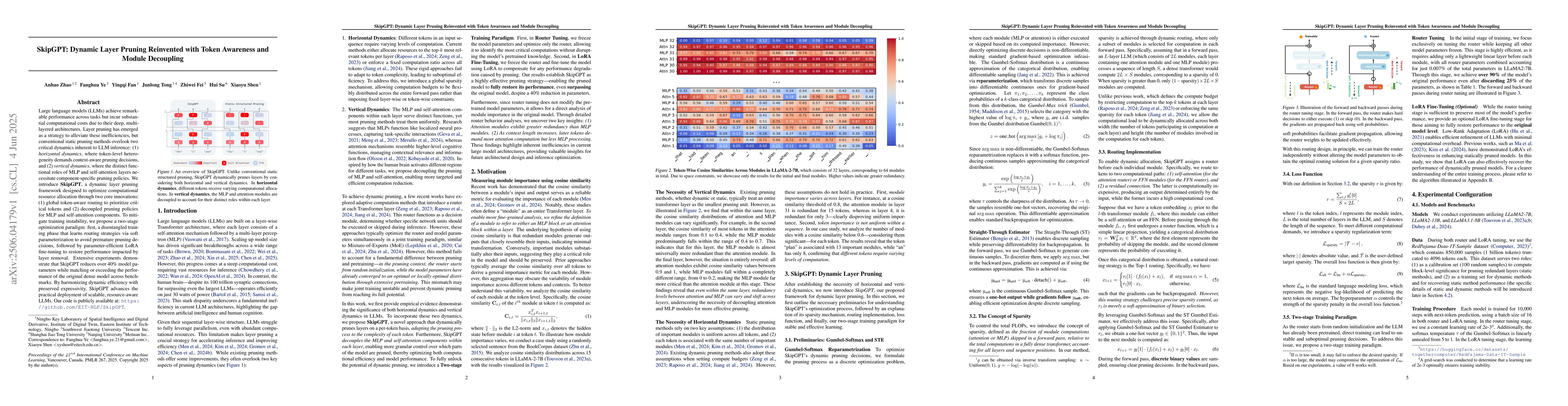 Thumbnail for SkipGPT: Dynamic Layer Pruning Reinvented with Token Awareness and
  Module Decoupling