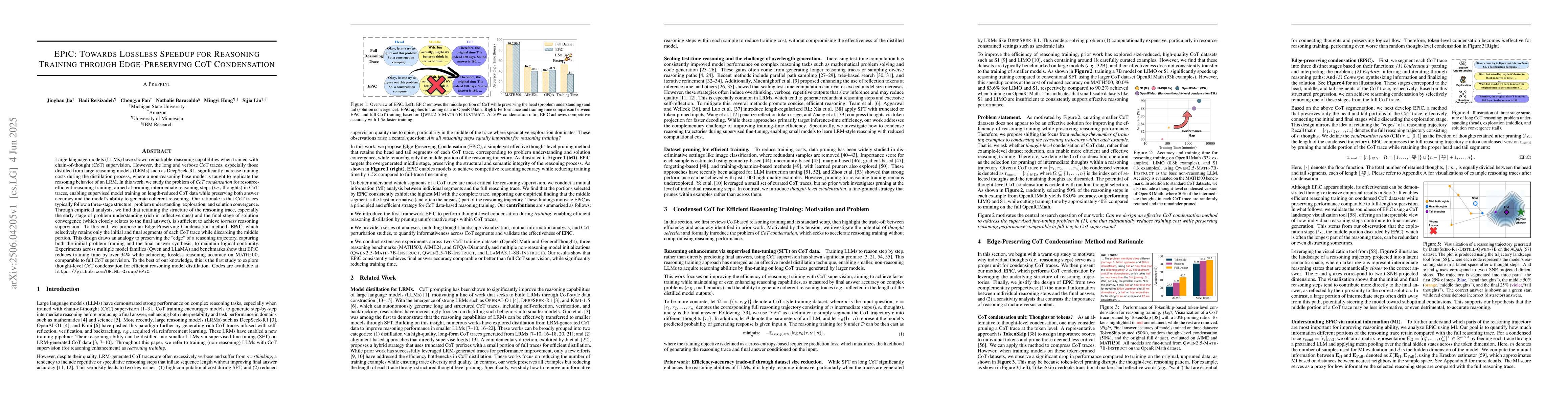 Thumbnail for EPiC: Towards Lossless Speedup for Reasoning Training through
  Edge-Preserving CoT Condensation