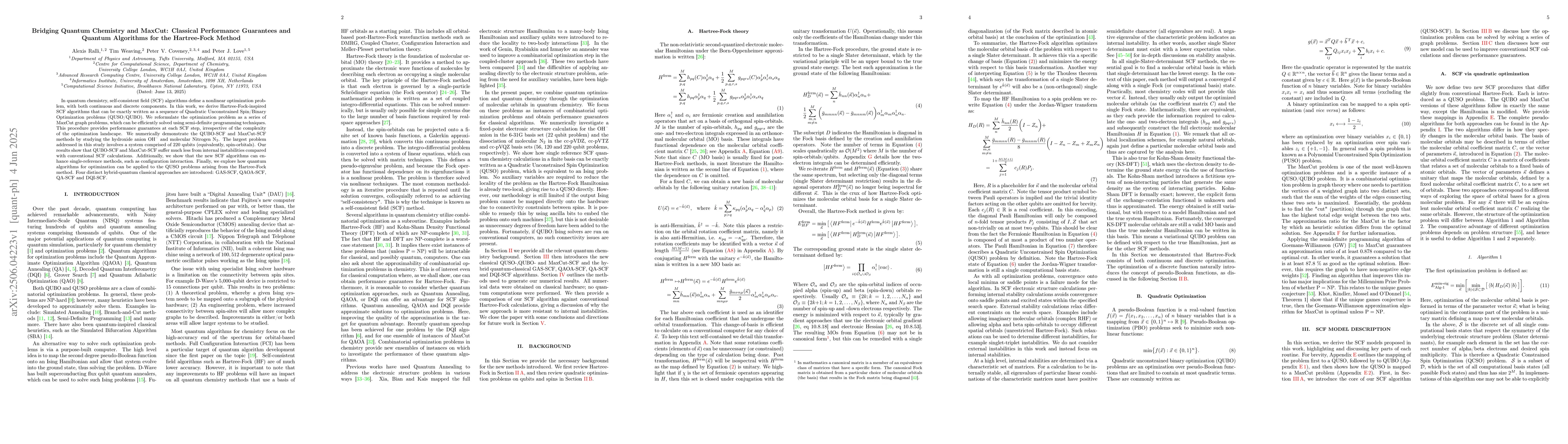 Thumbnail for Bridging Quantum Chemistry and MaxCut: Classical Performance Guarantees
  and Quantum Algorithms for the Hartree-Fock Method