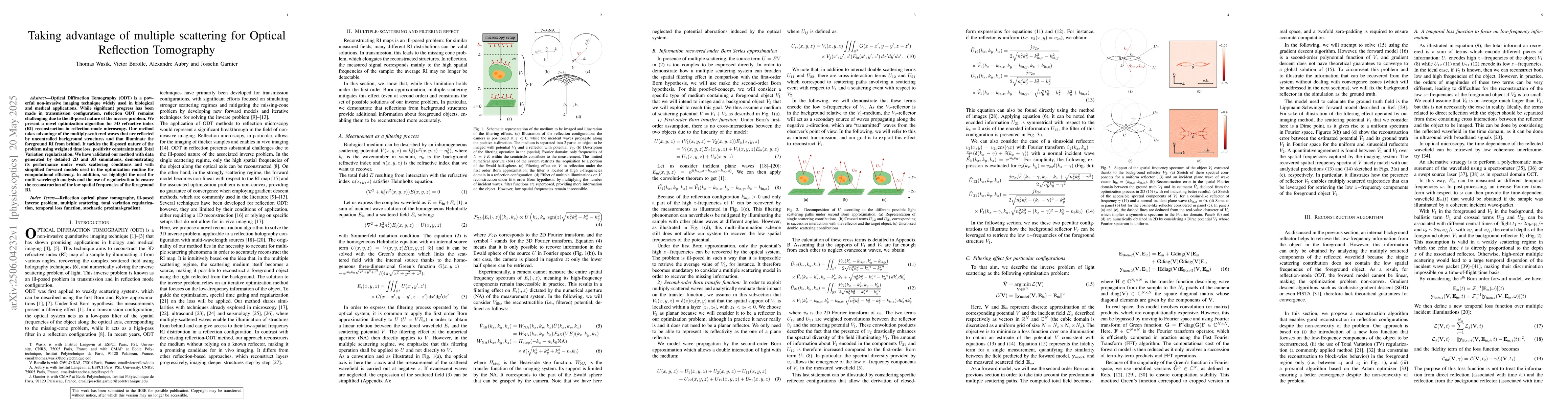 Thumbnail for Taking advantage of multiple scattering for Optical Reflection
  Tomography