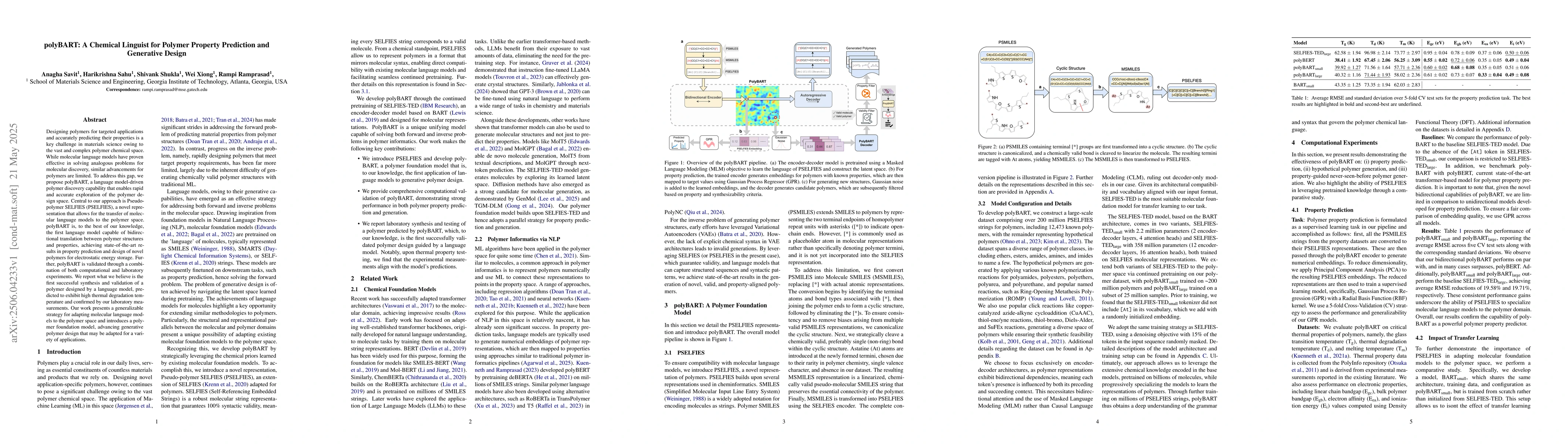 Thumbnail for polyBART: A Chemical Linguist for Polymer Property Prediction and
  Generative Design