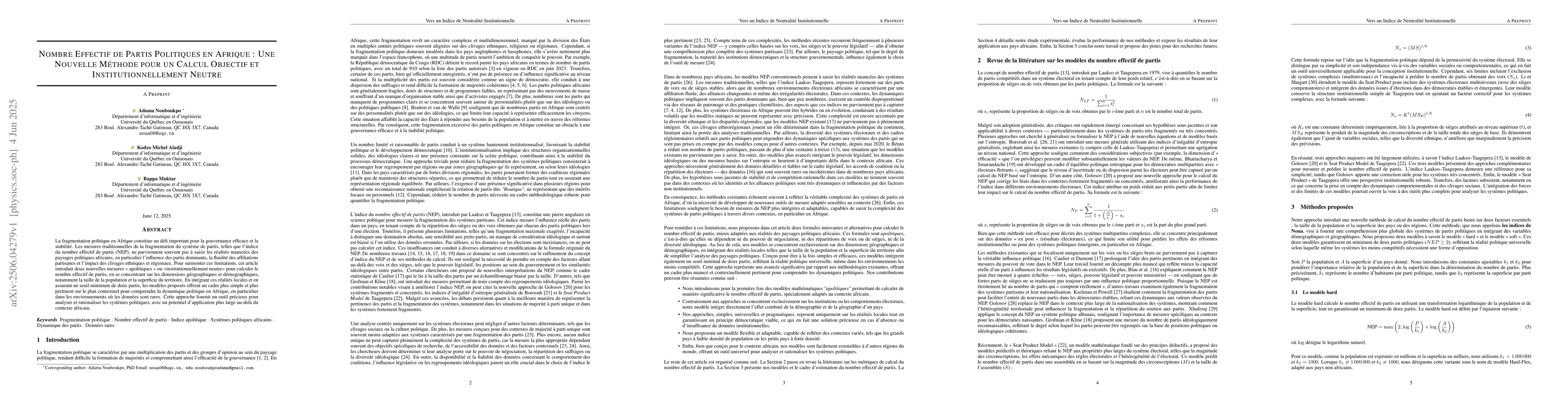 Thumbnail for Nombre Effectif de Partis Politiques en Afrique: Une Nouvelle Méthode
  pour un Calcul Objectif et Institutionnellement Neutre