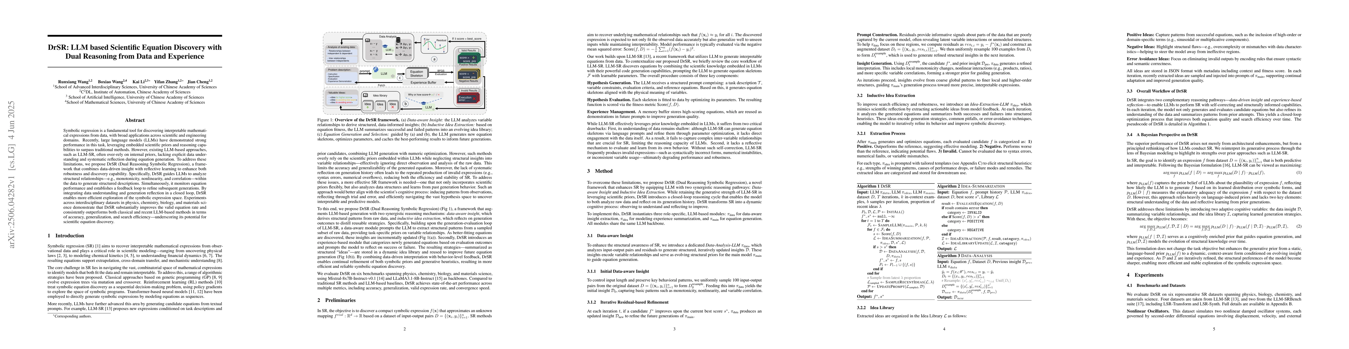 Thumbnail for DrSR: LLM based Scientific Equation Discovery with Dual Reasoning from
  Data and Experience