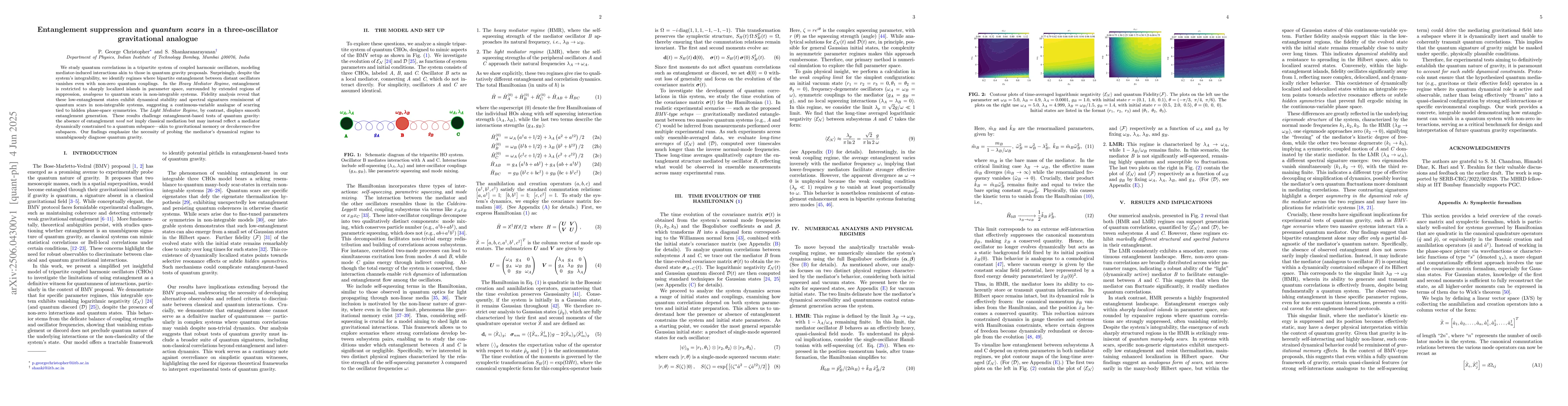 Thumbnail for Entanglement suppression and quantum scars in a three-oscillator
  gravitational analogue