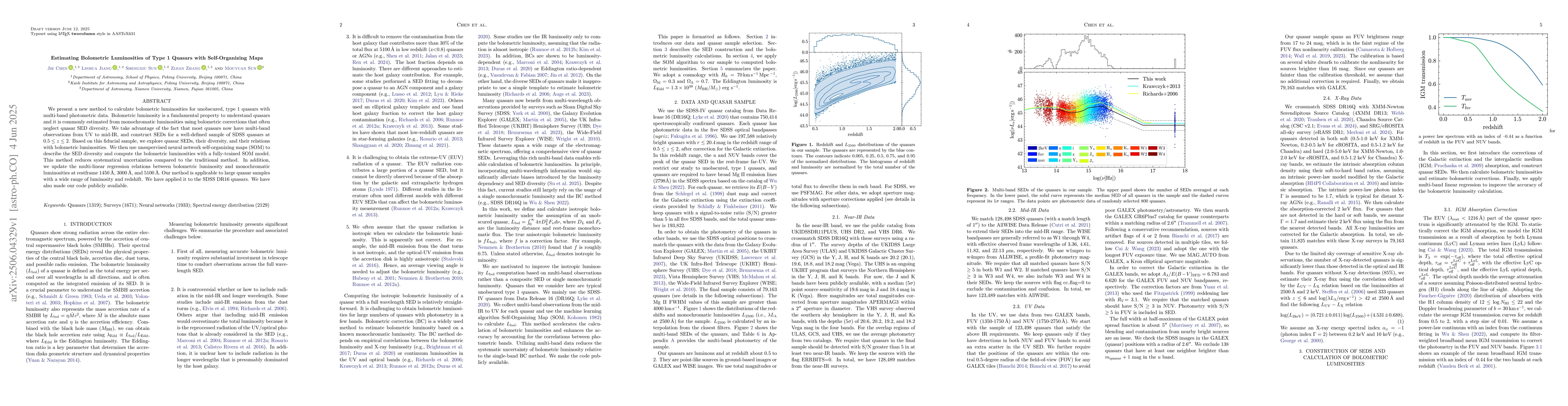 Thumbnail for Estimating Bolometric Luminosities of Type 1 Quasars with
  Self-Organizing Maps