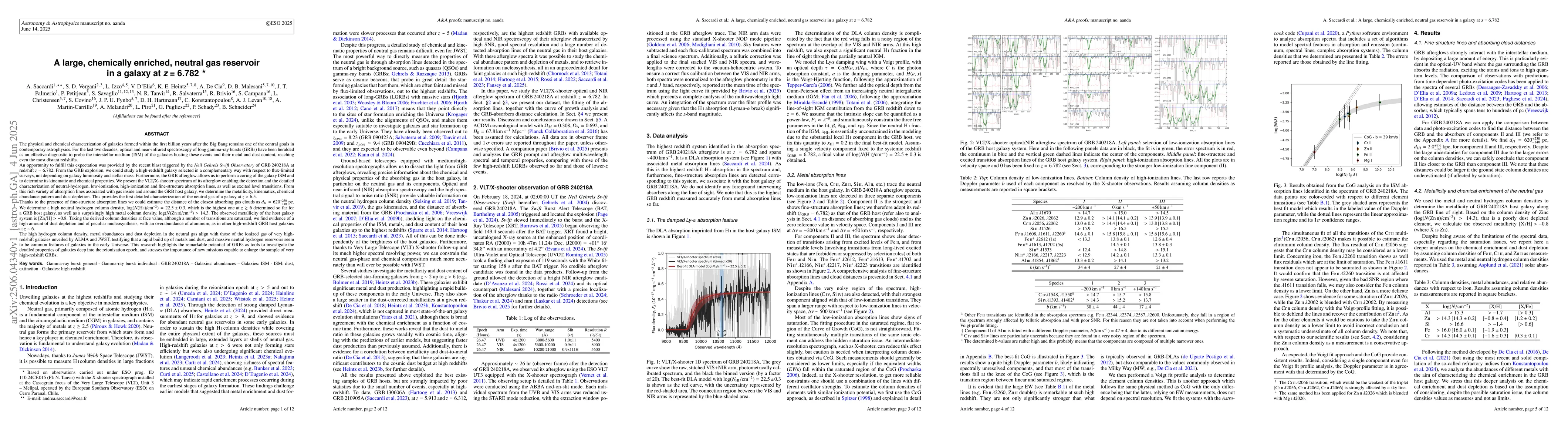 Thumbnail for A large, chemically enriched, neutral gas reservoir in a galaxy at z =
  6.782