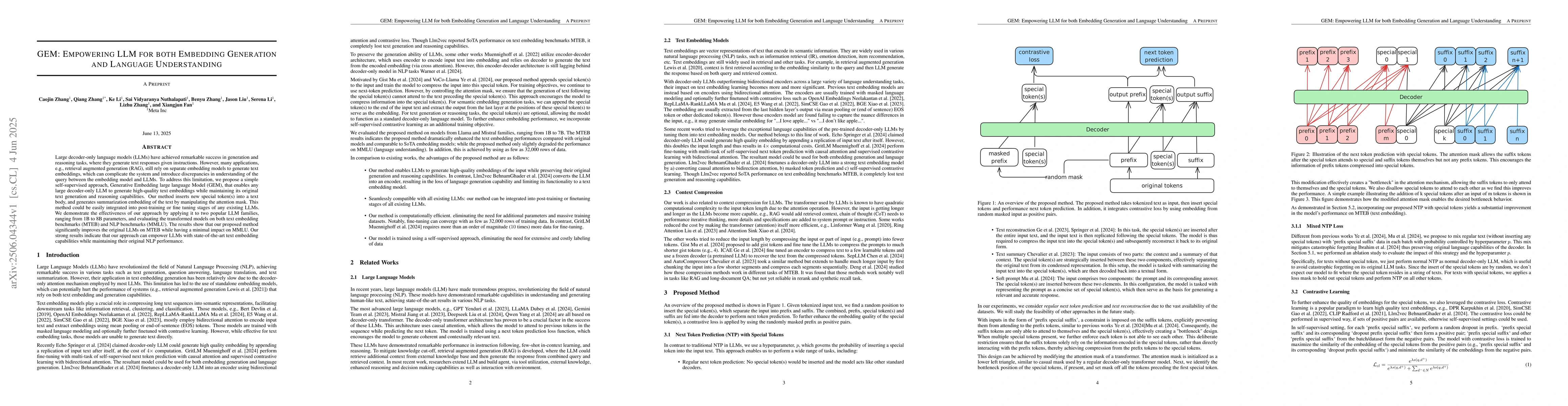 Thumbnail for GEM: Empowering LLM for both Embedding Generation and Language
  Understanding