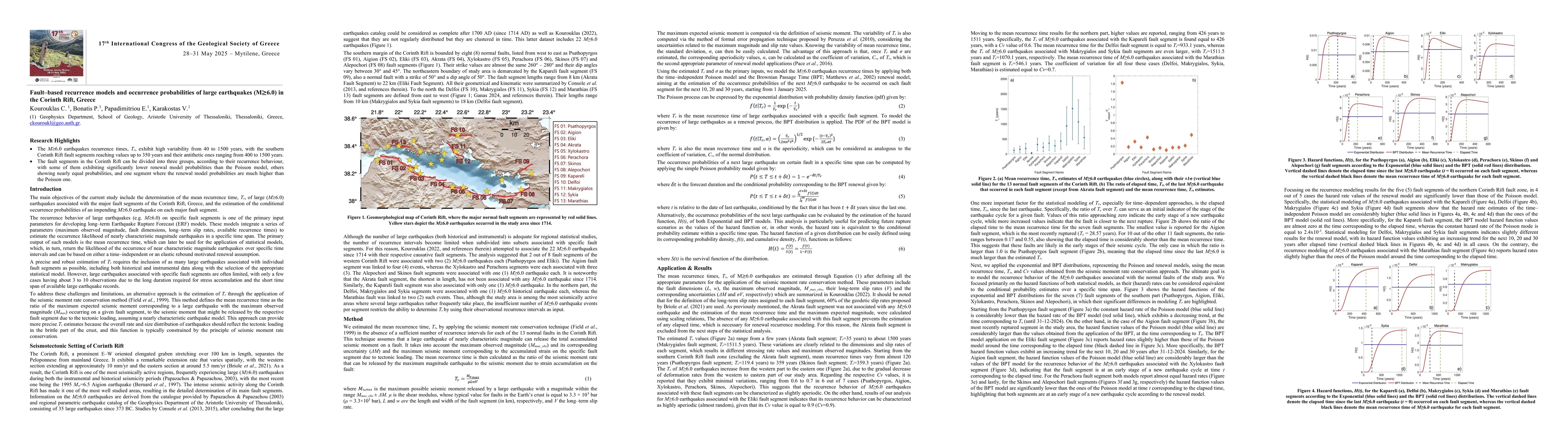 Thumbnail for Fault based recurrence models and occurrence probabilities of large
  earthquakes (M6.0) in the Corinth Rift, Greece