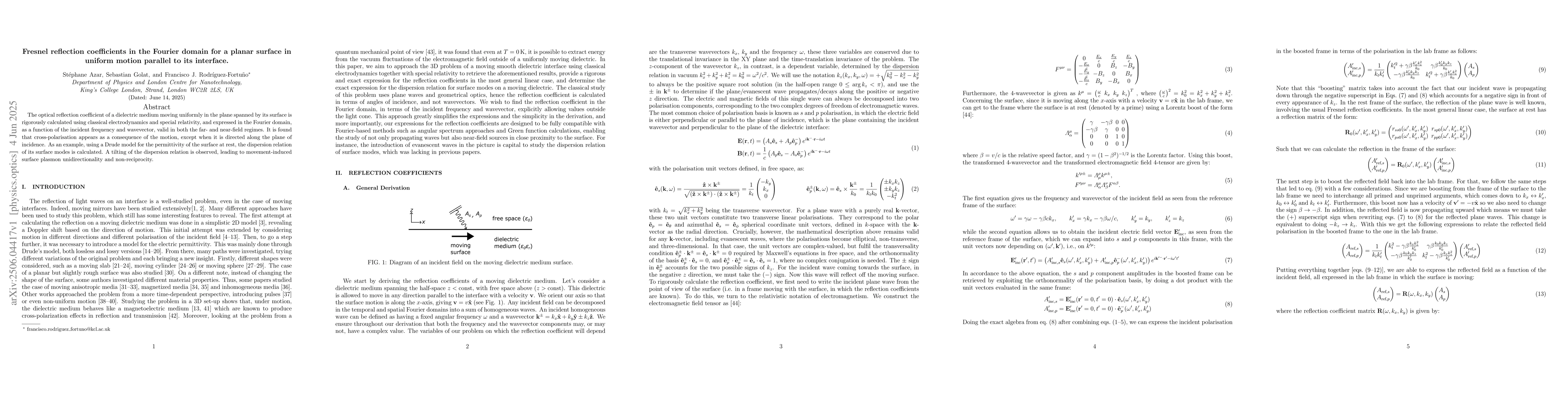 Thumbnail for Fresnel reflection coefficients in the Fourier domain for a planar
  surface in uniform motion parallel to its interface