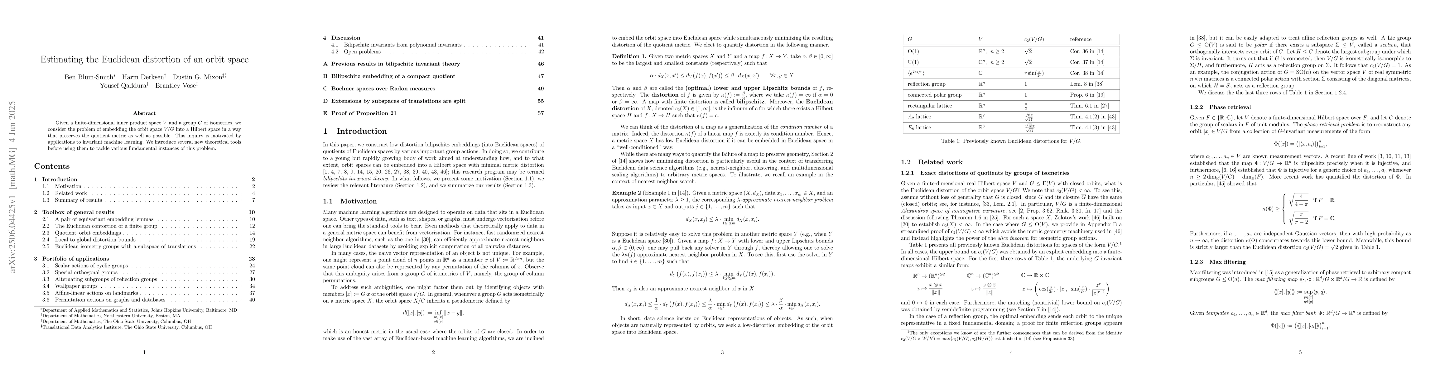Thumbnail for Estimating the Euclidean distortion of an orbit space